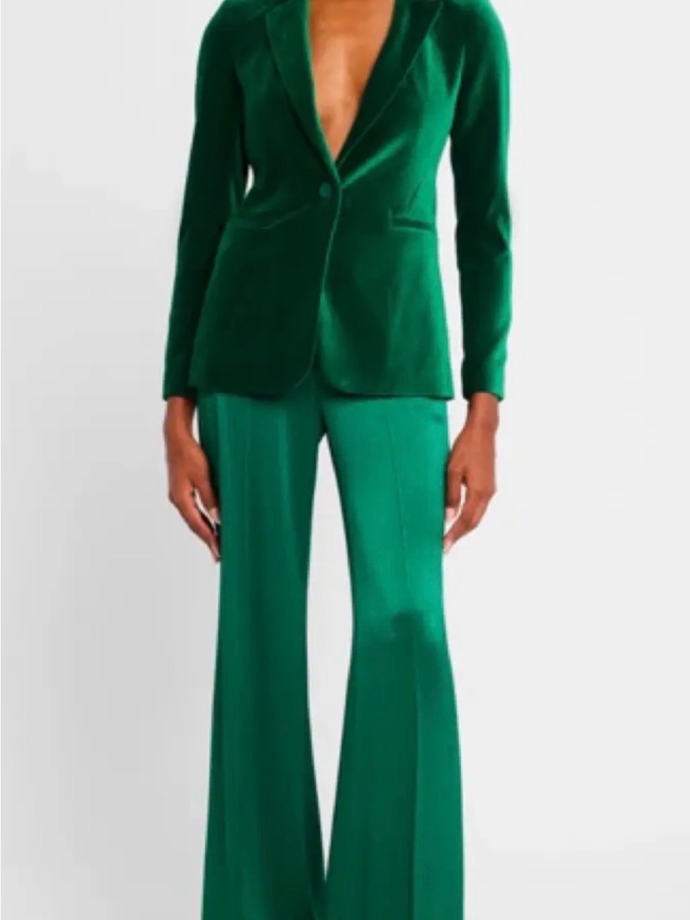 Alice + Olivia Breann Velvet Emerald Green Tailored Cuffed Blazer